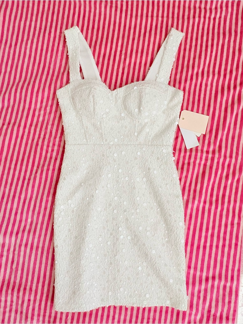!NWT! White Sequin Bodycon Mini Dress - 00 - Bride / Bachelorette / Graduation
